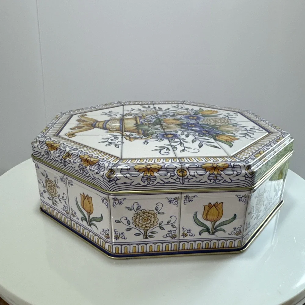 Vintage 90s Limited Edition Collector Decorative Floral Vase Tin Box Canister